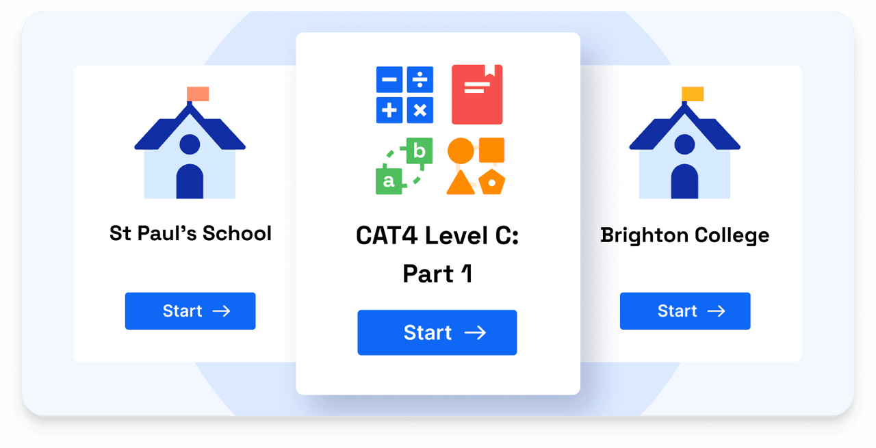 A showcase of some available mock tests on Atom, including CAT4 Level C, St Paul's School and Brighton College