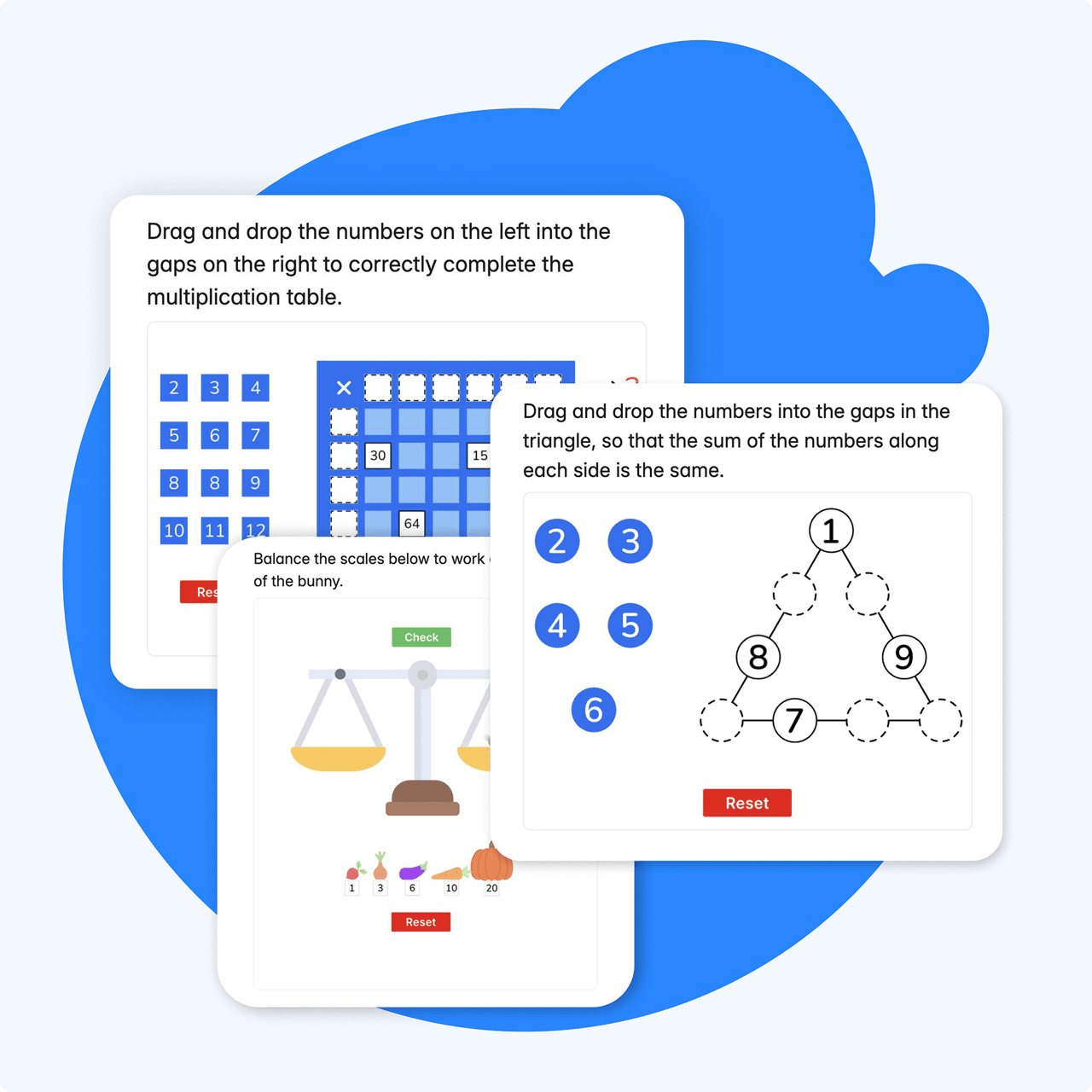 Examples of puzzles and problem-solving familiarisation exercises available on Atom Home