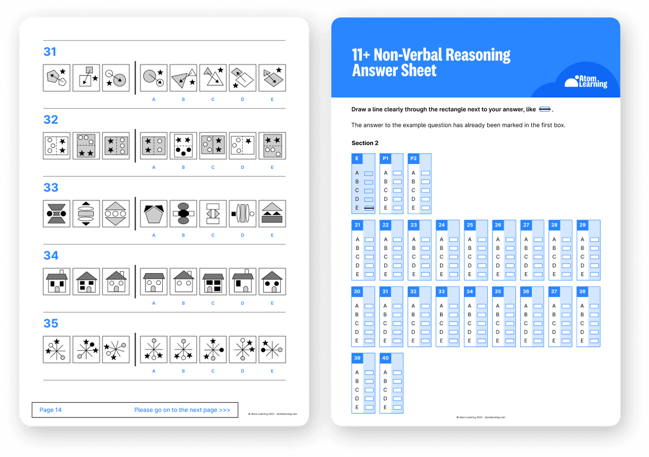 GL Assessment non-verbal reasoning questions and answer sheet downloaded from Atom Home