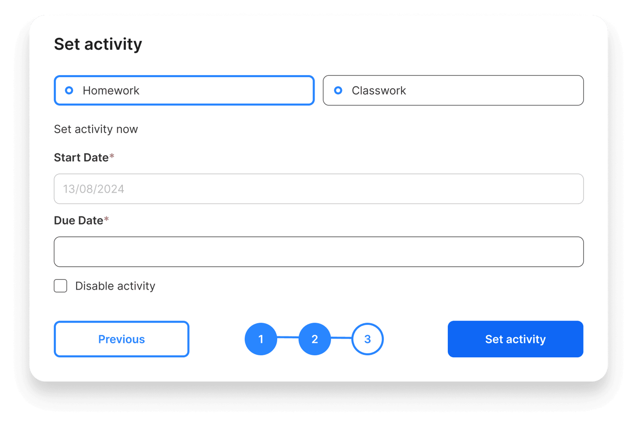 Setting a homework activity on Atom School