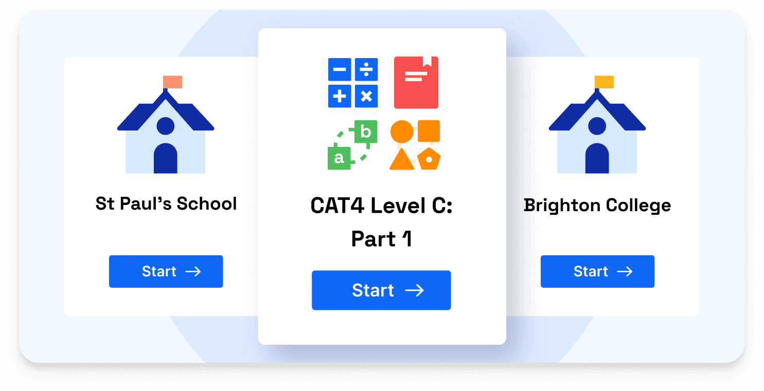 A showcase of some available mock tests on Atom, including CAT4 Level C, St Paul's School and Brighton College
