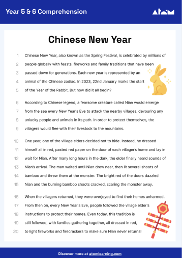 Chinese New Year reading activity
