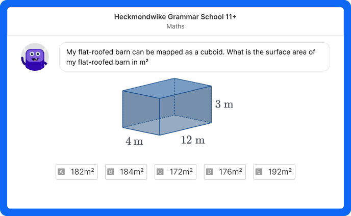 A maths question on a Heckmondwike Grammar School 11+ mock test on Atom Home